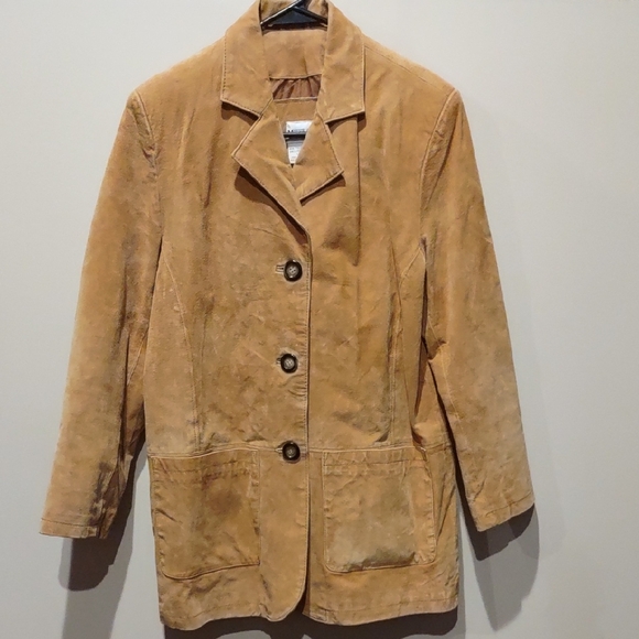 Jackets & Blazers - Suede Leather Tan, Camel Color Jacket, S